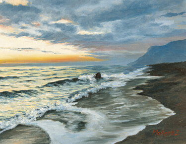 Картина под названием "Вечер у моря" - Igor Makeev, Подлинное произведение искусства, Масло