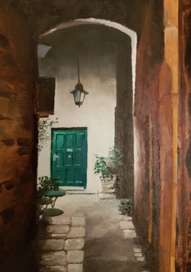 Painting titled "Green door" by Igor Makeev, Original Artwork, Oil