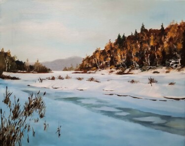 Painting titled "River in winter" by Igor Makeev, Original Artwork, Oil