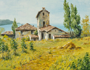 Schilderij getiteld "Old farm" door Igor Makeev, Origineel Kunstwerk, Olie