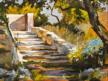Painting titled "Staircase in an aba…" by Igor Makeev, Original Artwork, Oil
