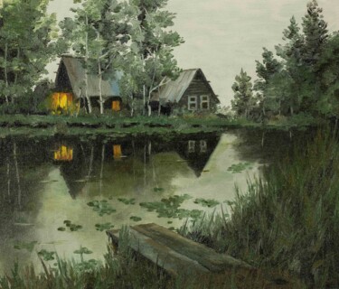 Painting titled "Lake house" by Igor Makeev, Original Artwork, Oil