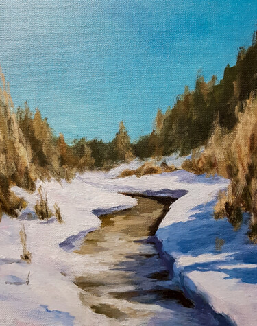 Malerei mit dem Titel "Winter river" von Igor Makeev, Original-Kunstwerk, Öl