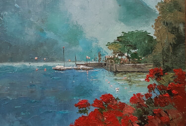 Peinture intitulée "Lake Garda in Italy" par Igor Makeev, Œuvre d'art originale, Huile
