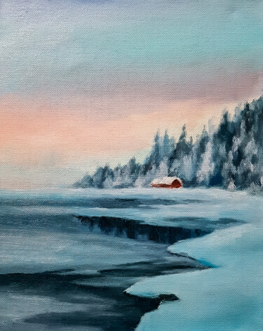 Peinture intitulée "Frozen lake" par Igor Makeev, Œuvre d'art originale, Huile