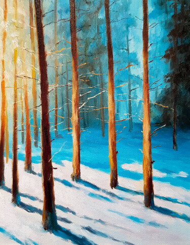 Painting titled "Sun in the Forest" by Igor Makeev, Original Artwork, Oil