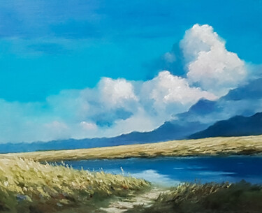 Картина под названием "Lake in the mountai…" - Igor Makeev, Подлинное произведение искусства, Масло
