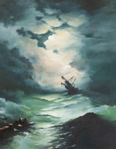 Schilderij getiteld "Shipwreck" door Igor Makeev, Origineel Kunstwerk, Olie
