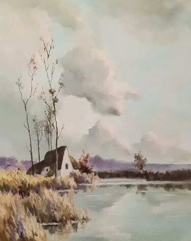 Malerei mit dem Titel "landscape by the la…" von Igor Makeev, Original-Kunstwerk, Öl