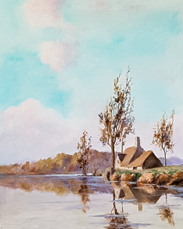 Картина под названием "Landscape with a la…" - Igor Makeev, Подлинное произведение искусства, Масло