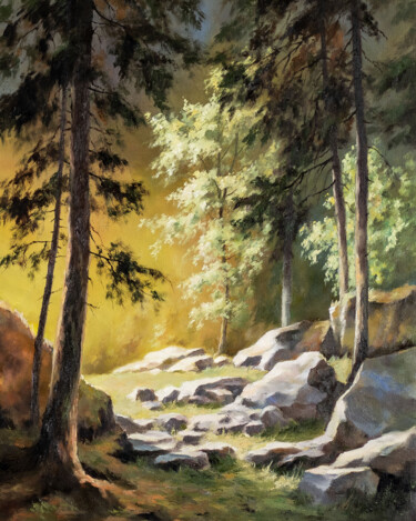 Painting titled "Forest landscape" by Igor Makeev, Original Artwork, Oil