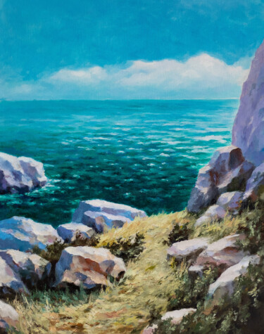 Картина под названием "Landscape with sea…" - Igor Makeev, Подлинное произведение искусства, Масло