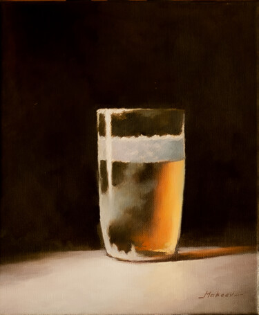 Painting titled "Glass with beer" by Igor Makeev, Original Artwork, Oil