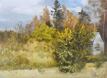 Painting titled "Осенний день" by Igor Masin, Original Artwork, Oil Mounted on Other rigid panel
