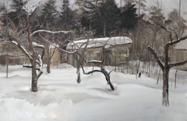 Картина под названием "Яблоневый сад" - Игорь Машин, Подлинное произведение искусства, Масло Установлен на Другая жесткая па…