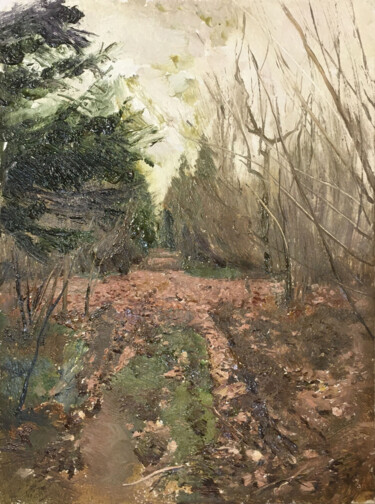 Картина под названием "Лес в ноябре" - Игорь Машин, Подлинное произведение искусства, Масло Установлен на Другая жесткая пан…