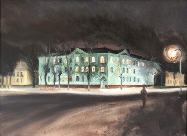 Schilderij getiteld "Ночной проспект" door Igor Masin, Origineel Kunstwerk, Potlood Gemonteerd op Andere stijve panelen