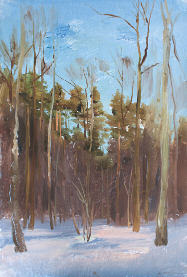 Painting titled "Мартовский вечер 2" by Igor Masin, Original Artwork, Oil Mounted on Other rigid panel