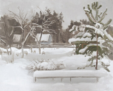 Картина под названием "Зимний сад 2" - Игорь Машин, Подлинное произведение искусства, Масло Установлен на Другая жесткая пан…