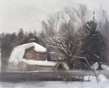 Malerei mit dem Titel "Зимний пейзаж" von Igor Masin, Original-Kunstwerk, Öl Auf Andere starre Platte montiert