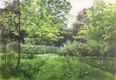 Картина под названием "Тропа у зеленого де…" - Игорь Машин, Подлинное произведение искусства, Масло Установлен на Другая жес…