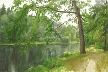 Картина под названием "Камшиловский пруд" - Игорь Машин, Подлинное произведение искусства, Масло Установлен на Деревянная ра…