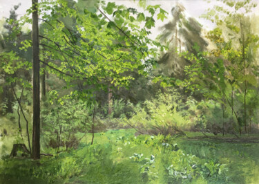 Картина под названием "Тропа у зелёного де…" - Игорь Машин, Подлинное произведение искусства, Масло Установлен на Другая жес…