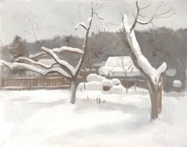 Pintura intitulada "Сад зимой" por Igor Masin, Obras de arte originais, Óleo Montado em Outro painel rígido