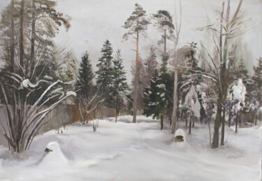 Painting titled "Зимний лес" by Igor Masin, Original Artwork, Oil Mounted on Other rigid panel