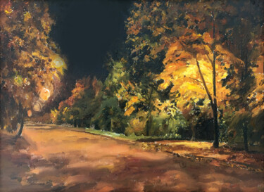 Pintura intitulada "Осенняя ночь" por Igor Masin, Obras de arte originais, Óleo Montado em Outro painel rígido