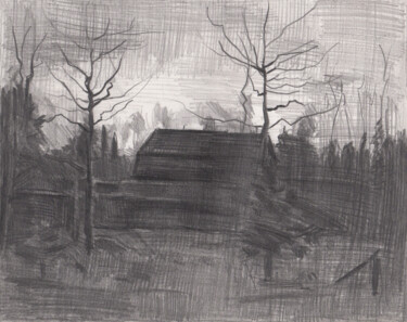 Dessin intitulée "Вечер осенью" par Igor Masin, Œuvre d'art originale, Crayon