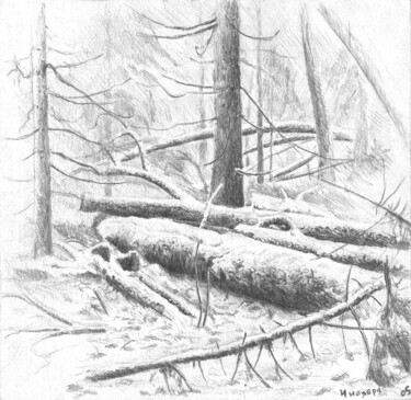 Drawing titled "Первый снег_2" by Igor Masin, Original Artwork, Pencil