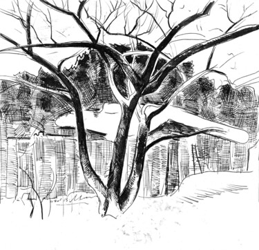 Рисунок под названием "Яблоня" - Игорь Машин, Подлинное произведение искусства, Чернила