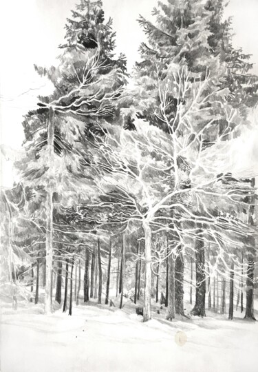Dessin intitulée "Две елки" par Igor Masin, Œuvre d'art originale, Crayon