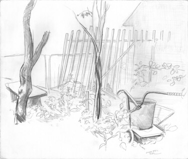 Рисунок под названием "В саду" - Игорь Машин, Подлинное произведение искусства, Карандаш