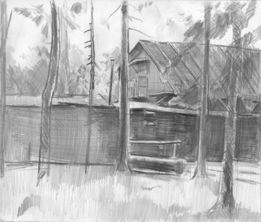 Рисунок под названием "Старый дом" - Игорь Машин, Подлинное произведение искусства, Карандаш