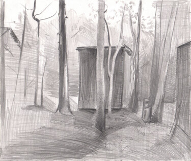 Рисунок под названием "Лес у заброшенного…" - Игорь Машин, Подлинное произведение искусства, Карандаш