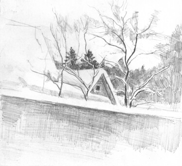 Рисунок под названием "Зимняя зарисовка 2" - Игорь Машин, Подлинное произведение искусства, Карандаш