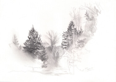 Dessin intitulée "Зарисовка лесной по…" par Igor Masin, Œuvre d'art originale, Crayon