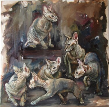Malerei mit dem Titel "9 Lives" von Igor Navrotski, Original-Kunstwerk, Öl