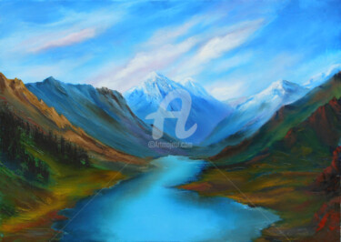 Картина под названием "Горное озеро - Вост…" - Igor Pape, Подлинное произведение искусства, Масло