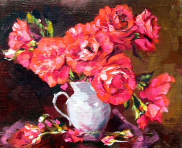 Peinture intitulée "Букет красных роз" par Igor Pautov, Œuvre d'art originale, Huile