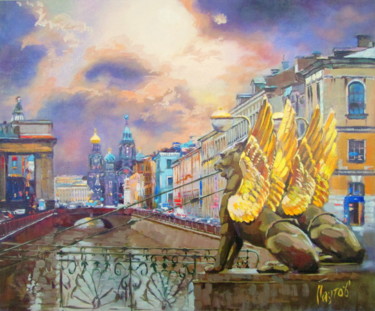 Painting titled "Золотые грифоны" by Igor Pautov, Original Artwork, Oil