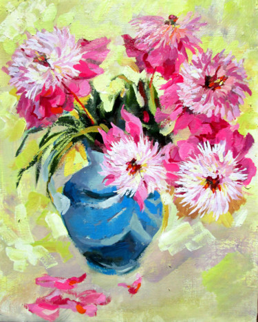 Malarstwo zatytułowany „Пионы в синей вазе” autorstwa Igor Pautov, Oryginalna praca, Olej