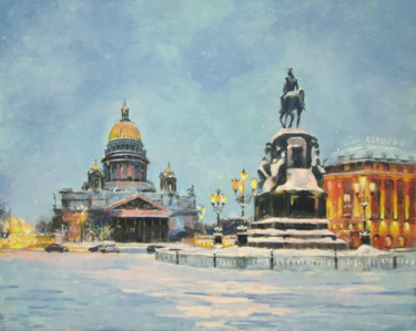 Painting titled "Вечерний снегопад" by Igor Pautov, Original Artwork, Oil