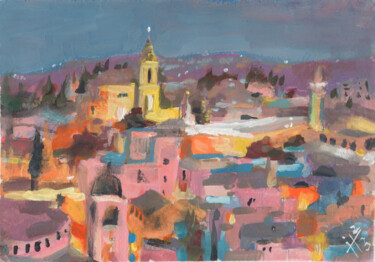 Malerei mit dem Titel "Town of Bethlehem" von Igor Piddubnyi, Original-Kunstwerk, Gouache