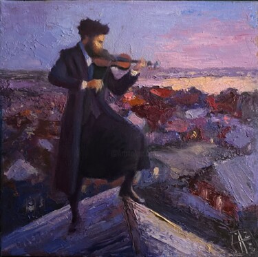 Painting titled "Fiddler on the Roof" by Igor Piddubnyi, Original Artwork, Oil