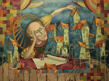Pittura intitolato ""Чудный город 2"" da Igor Posokhin, Opera d'arte originale, Olio