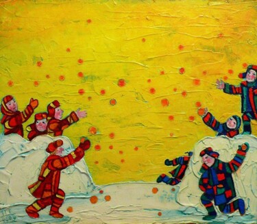 Painting titled "orange battle" by Igor Shaimardanov, Original Artwork, Oil