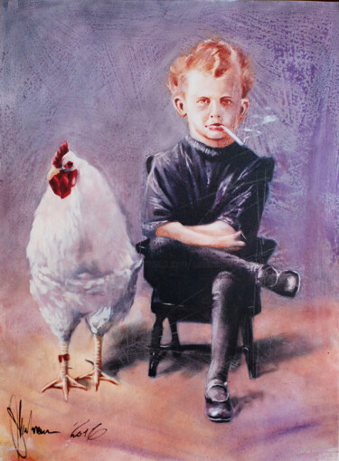Painting titled "White cock like a g…" by Igor Shulman, Original Artwork, Oil